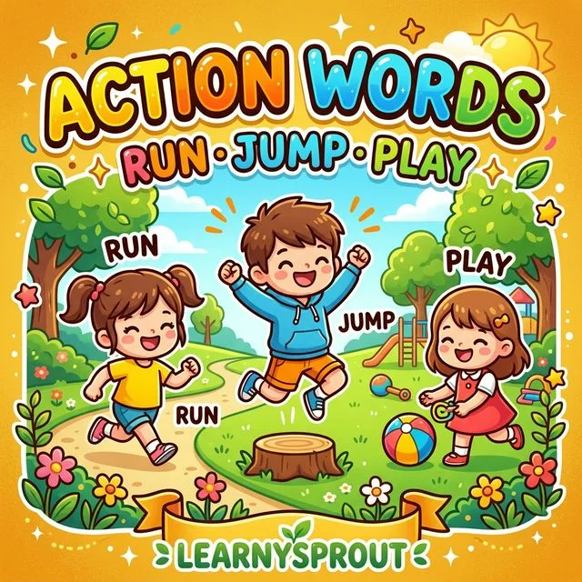 Action Words Tracing — Run, Jump, Play