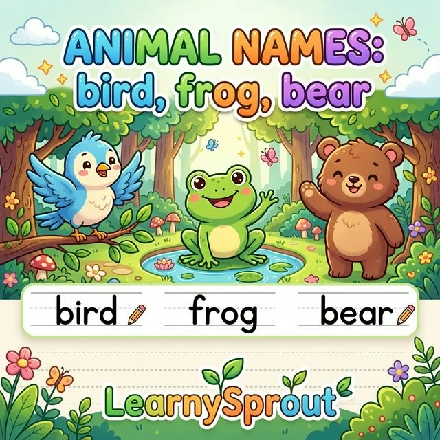 Animal Names: bird, frog, bear Tracing