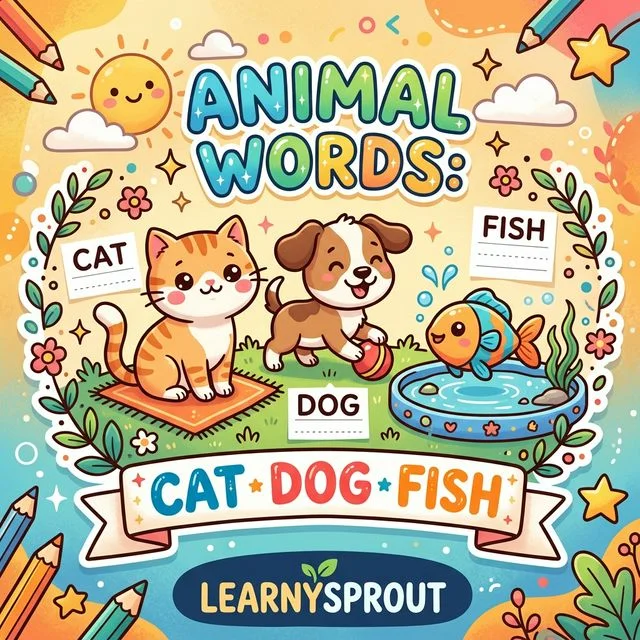 Animal Words Tracing — Cat, Dog, Fish, Bird