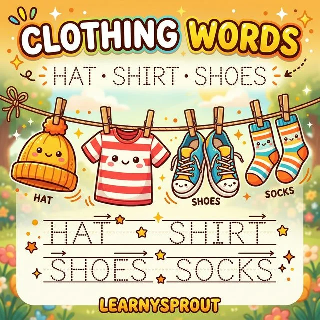 Clothing Words Tracing — Hat, Shirt, Shoes
