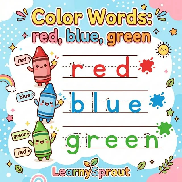 Color Words: red, blue, green Tracing