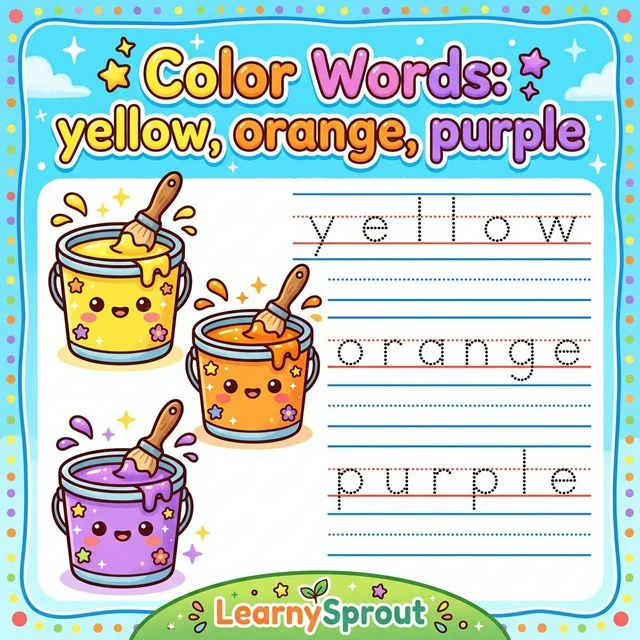 Color Words: yellow, orange, purple Tracing