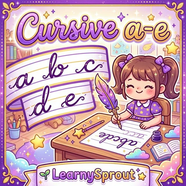 Cursive Letters a to e Tracing