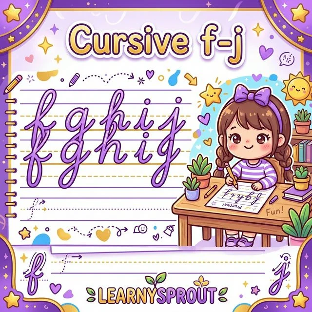 Cursive Letters f to j Tracing