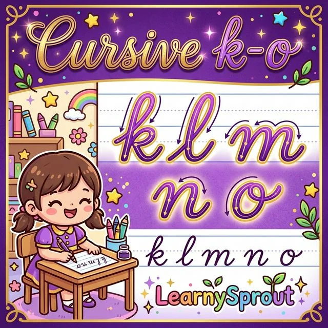 Cursive Letters k to o Tracing