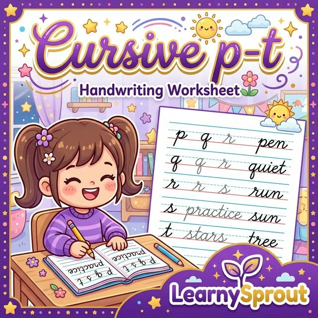 Cursive Letters p to t Tracing
