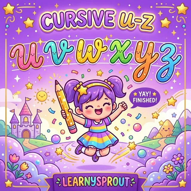 Cursive Letters u to z Tracing