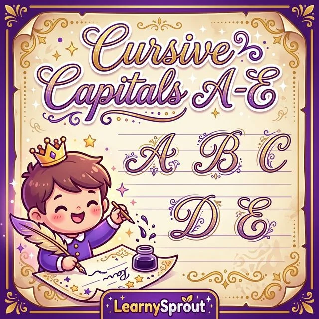 Cursive Uppercase A to E Tracing