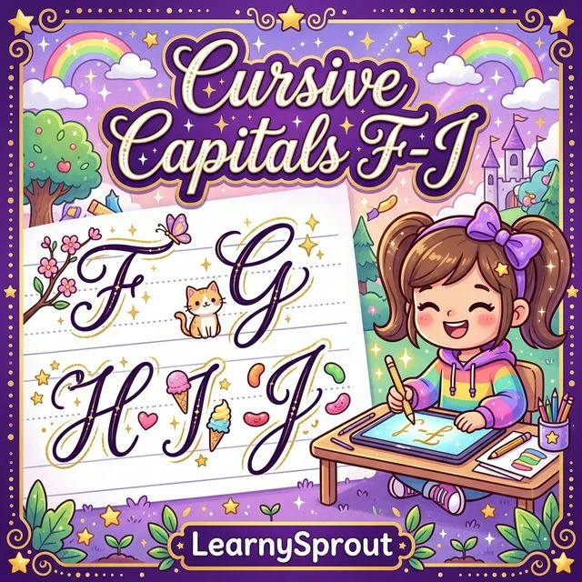 Cursive Uppercase F to J Tracing