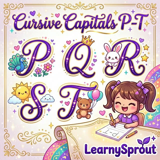 Cursive Uppercase P to T Tracing