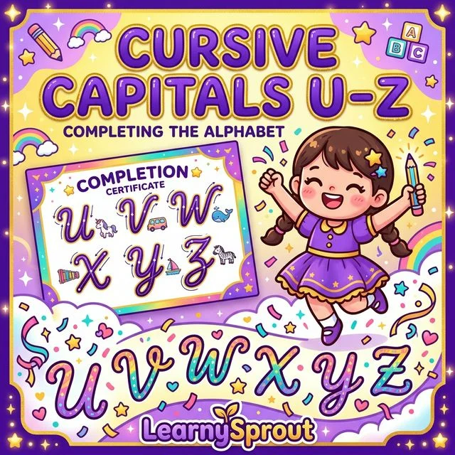Cursive Uppercase U to Z Tracing