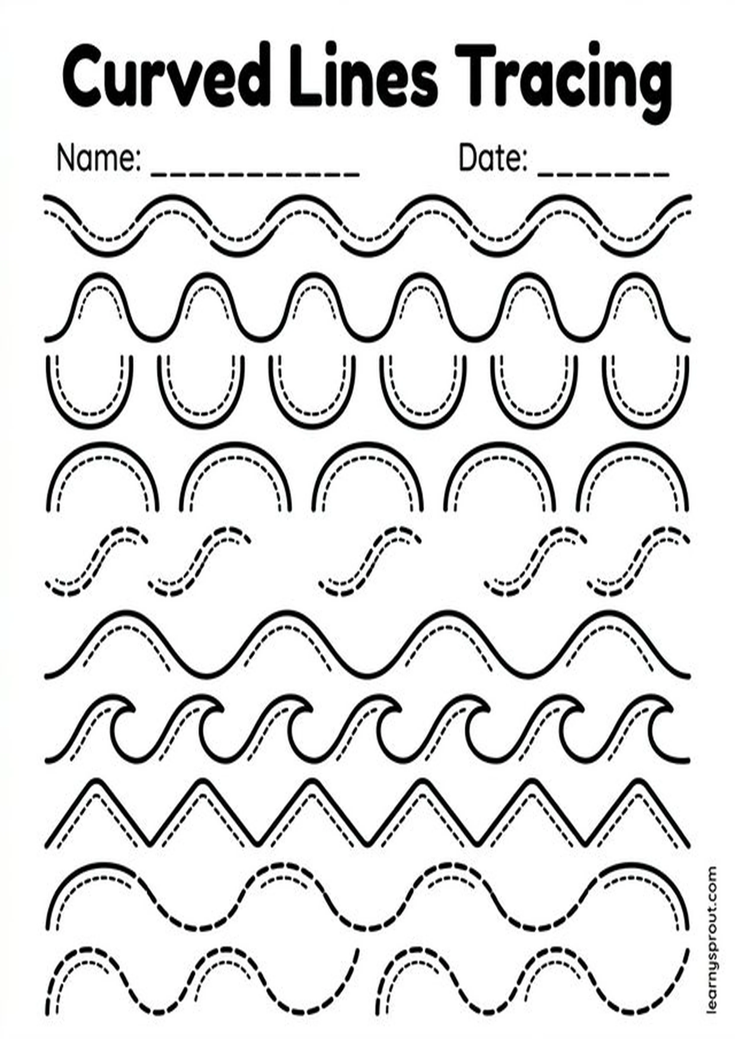 Free printable Curved Lines Tracing — Waves and Bumps tracing practice worksheet - LearnySprout
