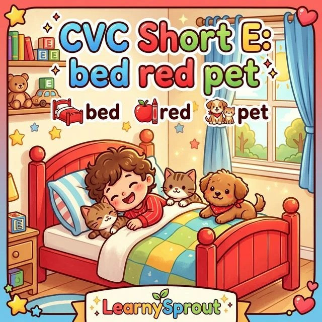CVC Words: Short E — bed, red, pet