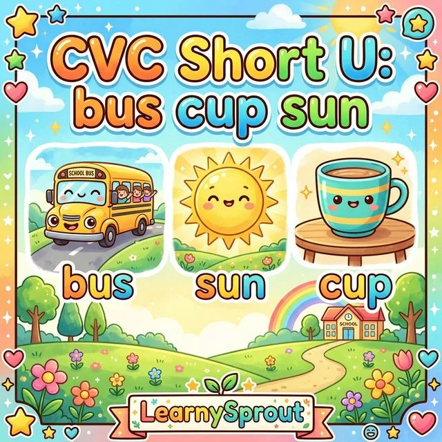 CVC Words: Short U — bus, cup, sun