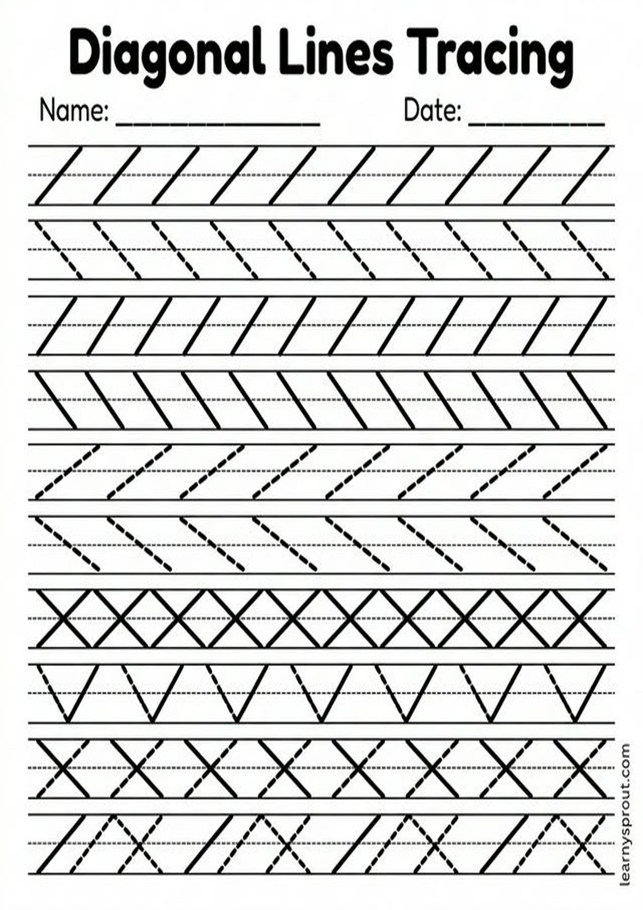 Free printable Diagonal Lines Tracing — Left and Right tracing practice worksheet - LearnySprout