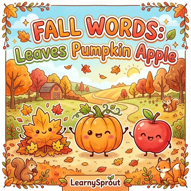 Fall Words Tracing — Leaves, Pumpkin, Apple