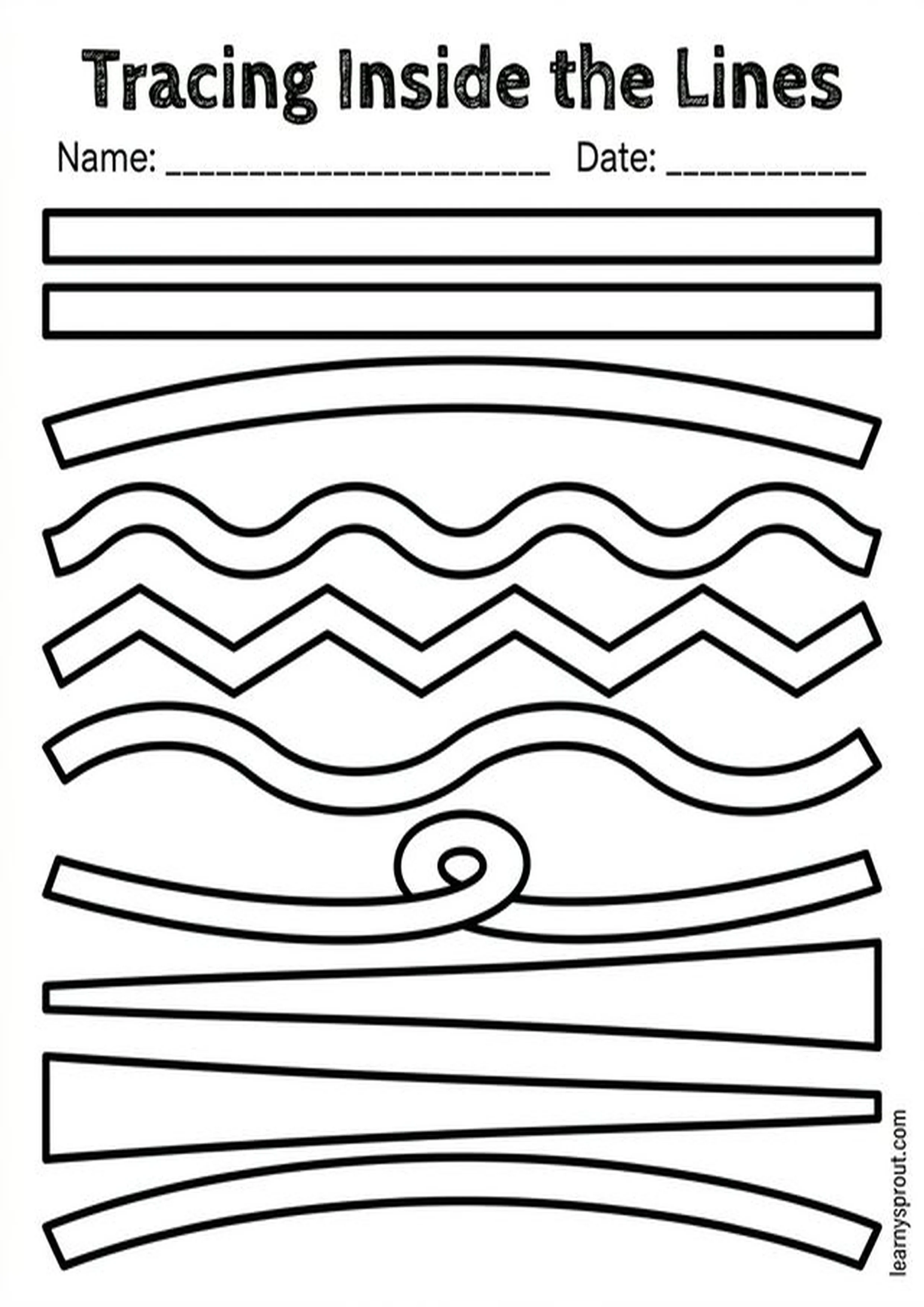Free printable Fine Motor — Tracing Inside the Lines tracing practice worksheet - LearnySprout