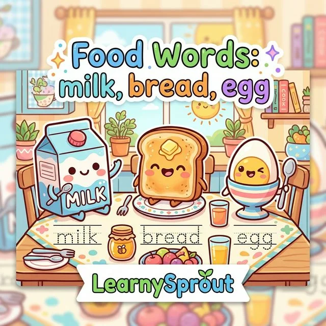 Food Words: milk, bread, egg Tracing