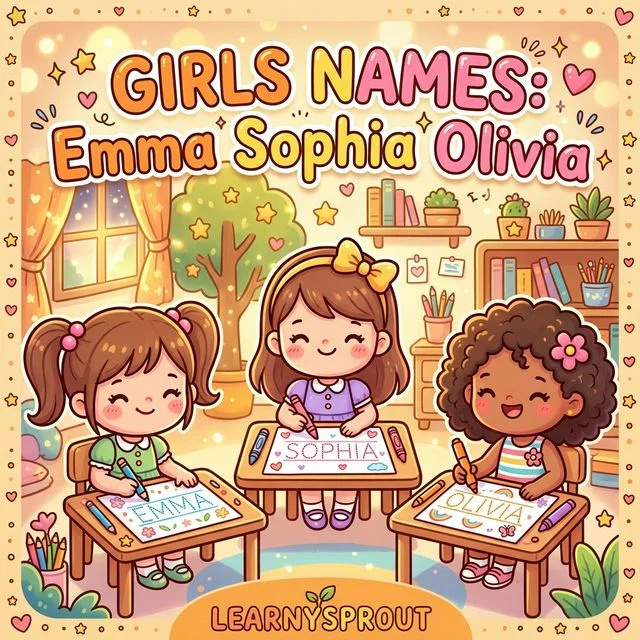 Girls Name Tracing — Emma, Sophia, Olivia