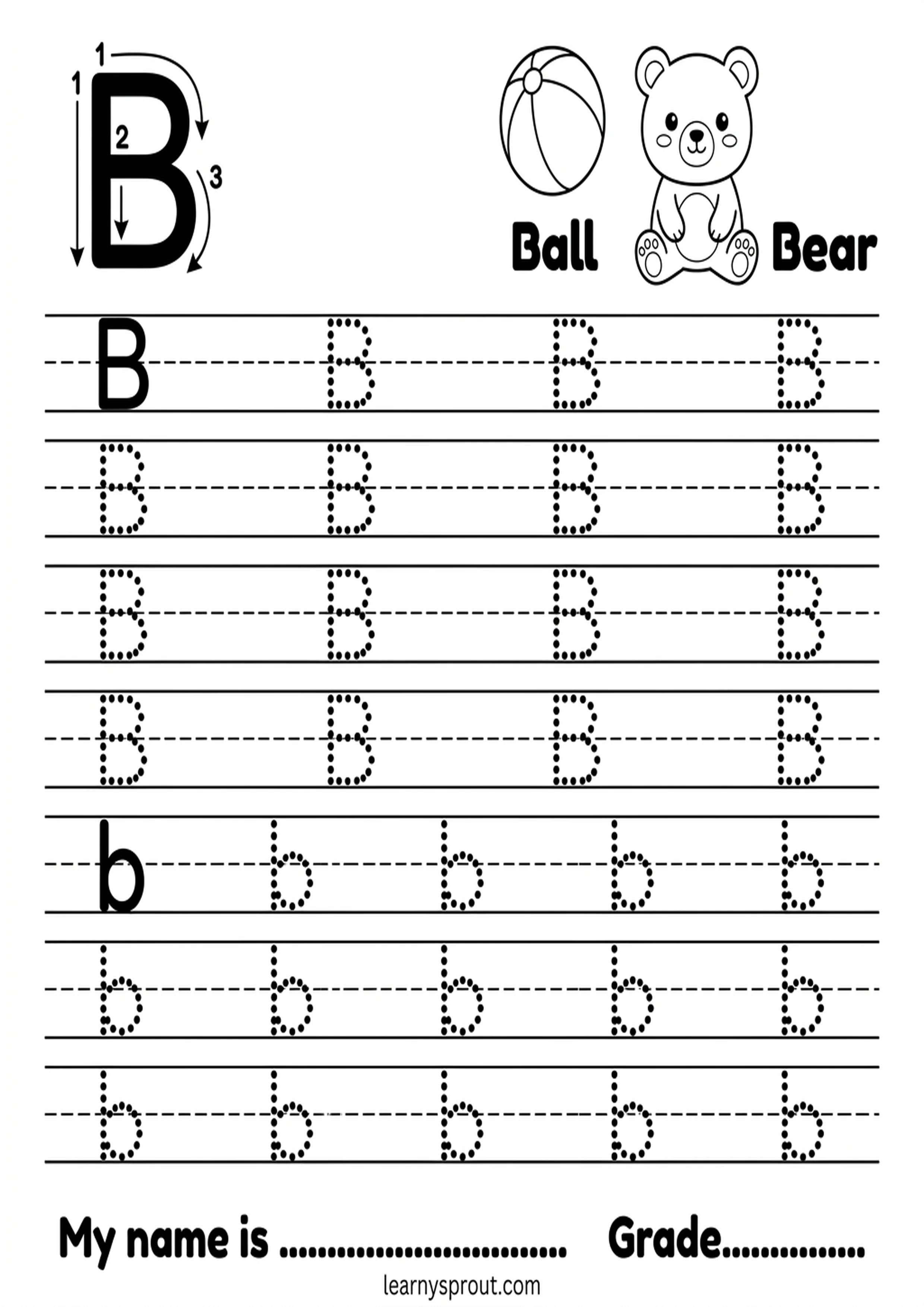 Free printable Letter B Tracing — Uppercase and Lowercase tracing practice worksheet - LearnySprout
