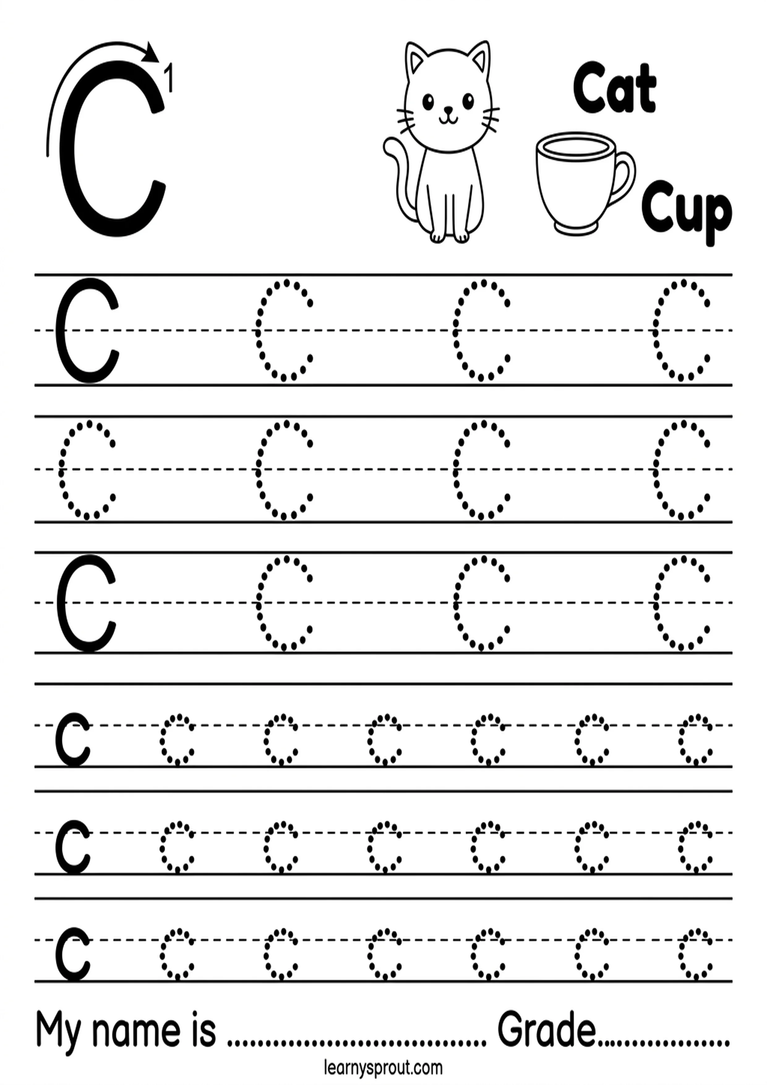 Free printable Letter C Tracing — Uppercase and Lowercase tracing practice worksheet - LearnySprout