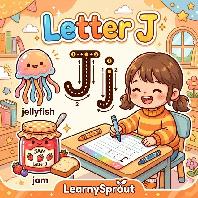 Letter J Tracing — Uppercase and Lowercase