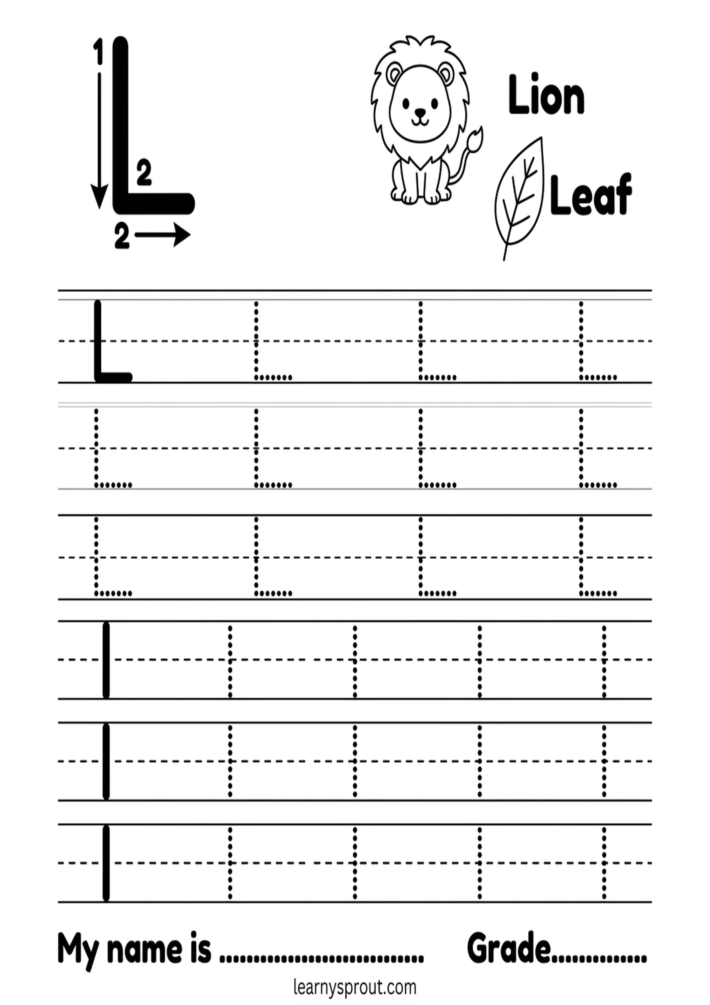 Free printable Letter L Tracing — Uppercase and Lowercase tracing practice worksheet - LearnySprout