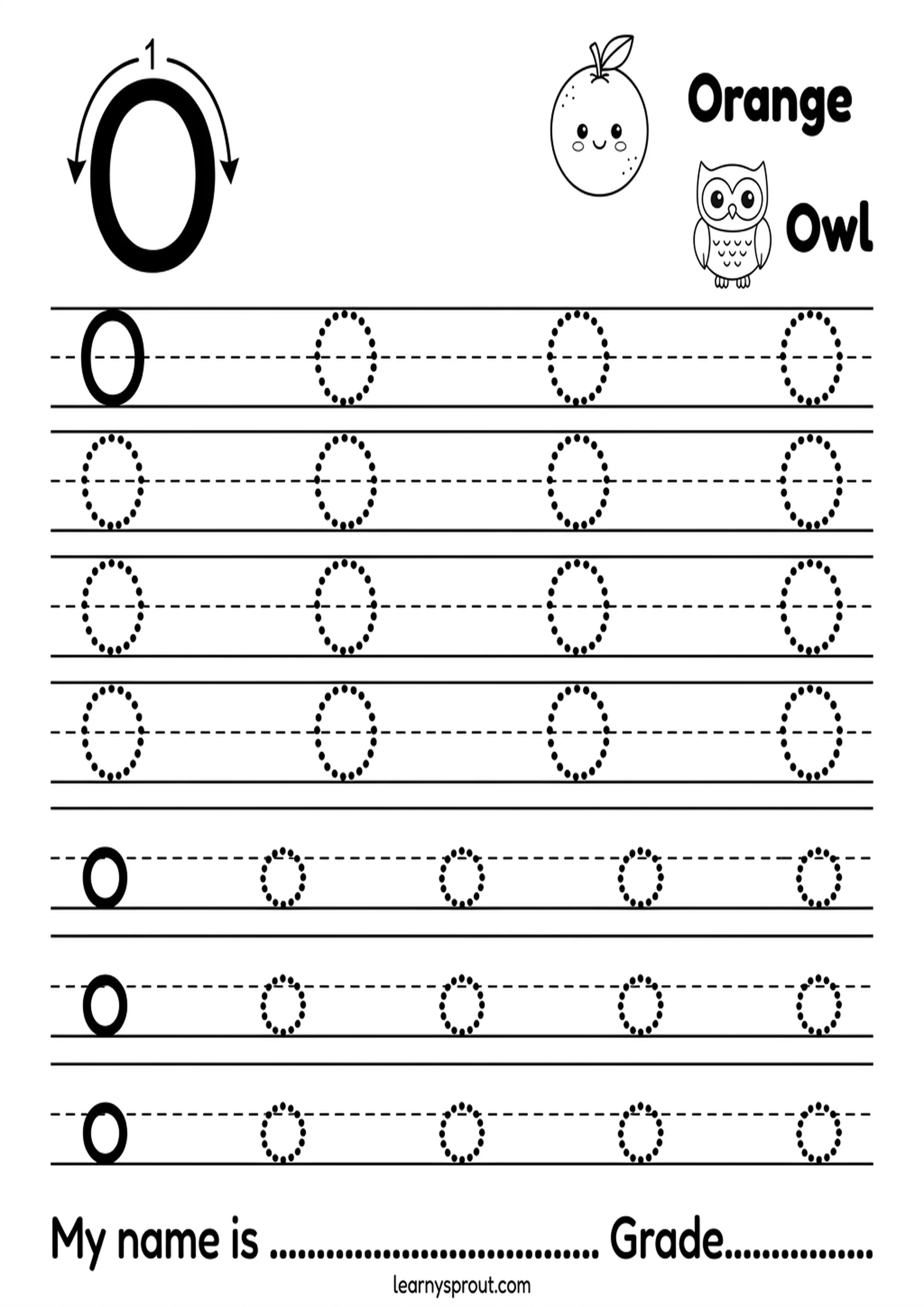 Free printable Letter O Tracing — Uppercase and Lowercase tracing practice worksheet - LearnySprout