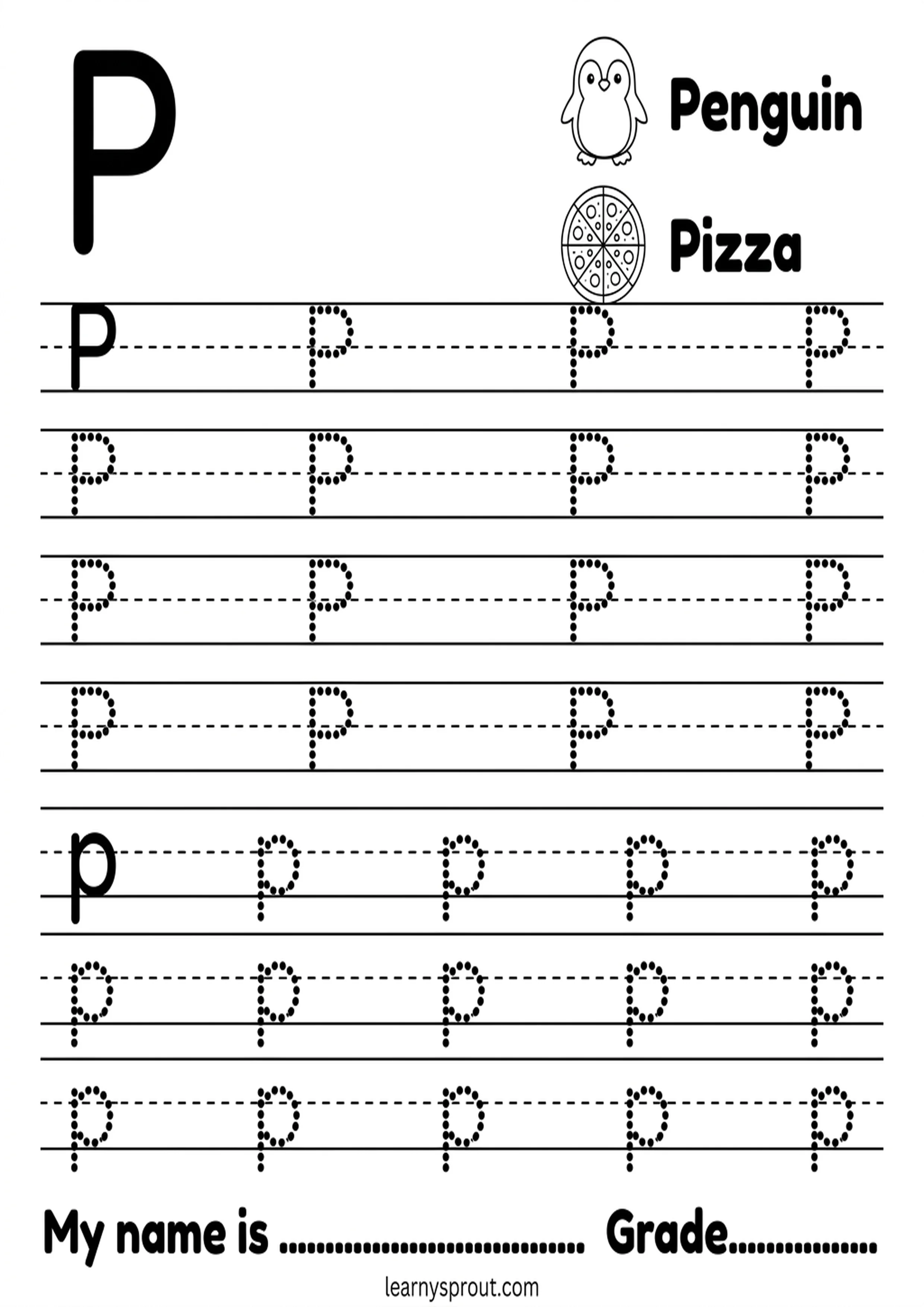 Free printable Letter P Tracing — Uppercase and Lowercase tracing practice worksheet - LearnySprout