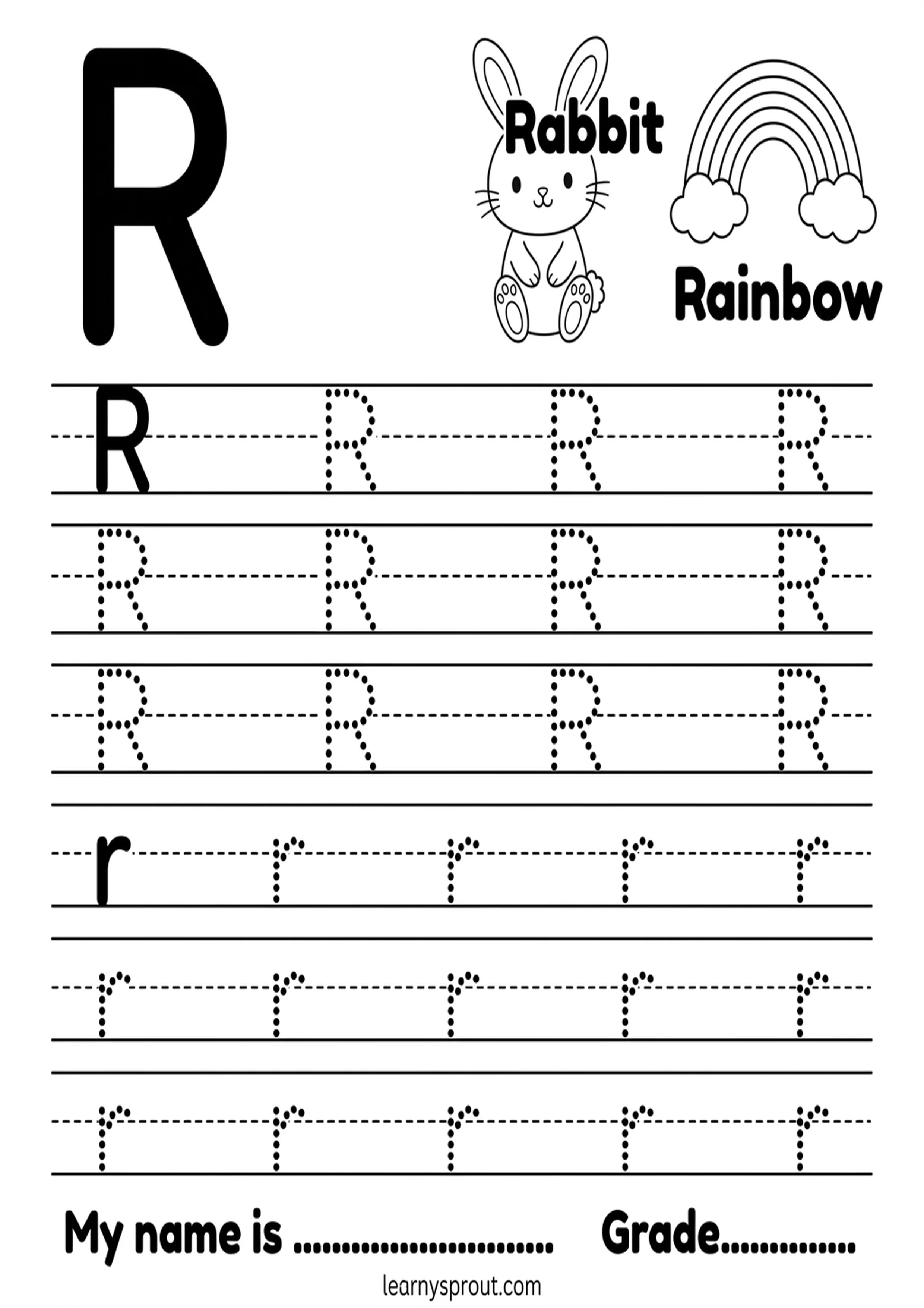 Free printable Letter R Tracing — Uppercase and Lowercase tracing practice worksheet - LearnySprout