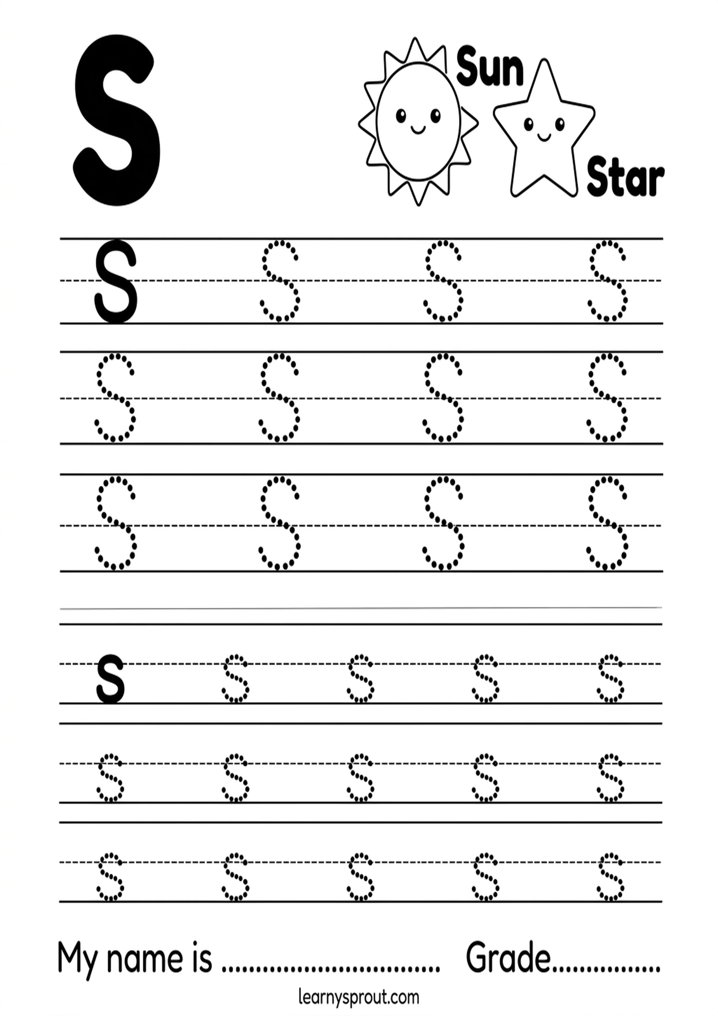 Free printable Letter S Tracing — Uppercase and Lowercase tracing practice worksheet - LearnySprout