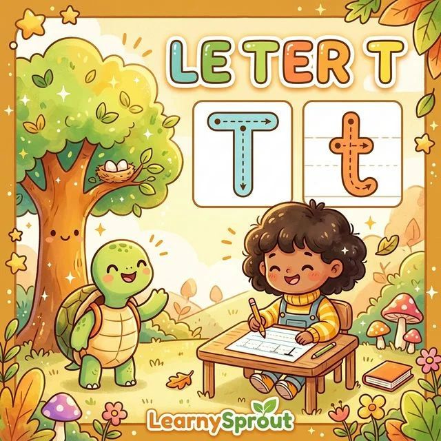 Letter T Tracing — Uppercase and Lowercase