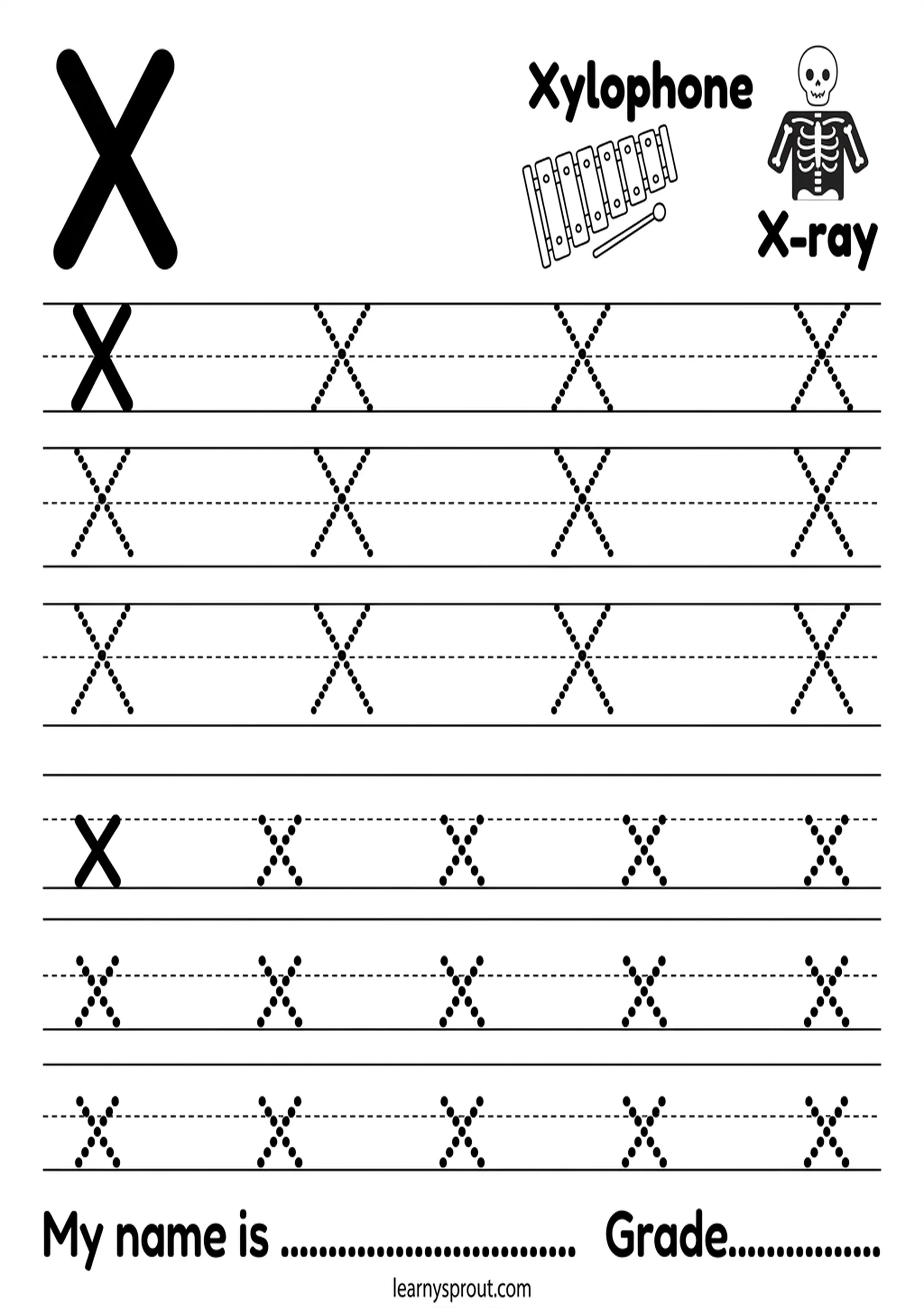 Free printable Letter X Tracing — Uppercase and Lowercase tracing practice worksheet - LearnySprout