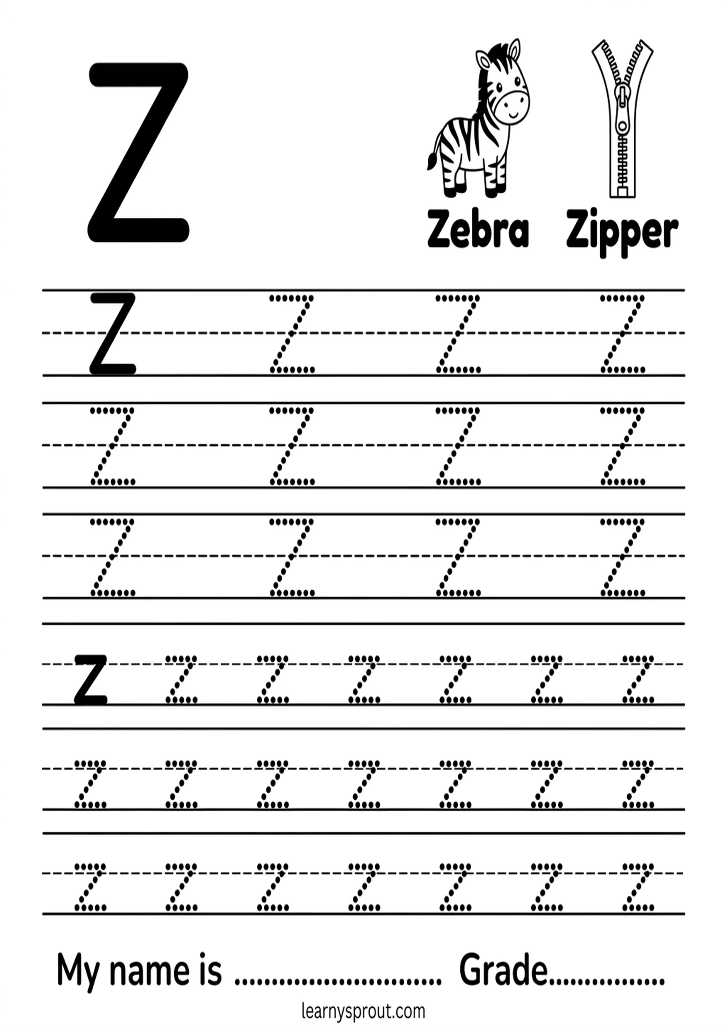 Free printable Letter Z Tracing — Uppercase and Lowercase tracing practice worksheet - LearnySprout