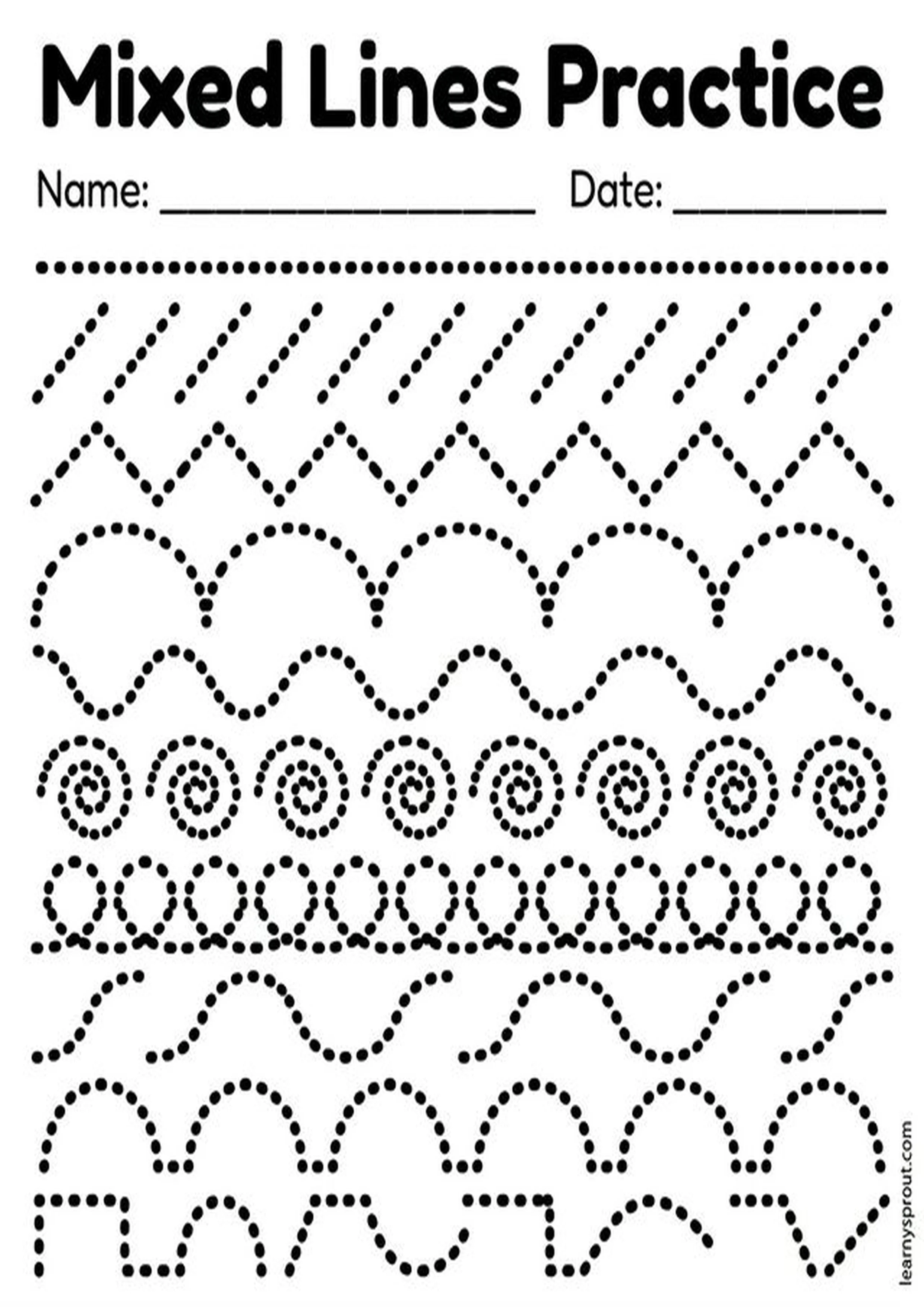 Free printable Mixed Lines Tracing — All Patterns tracing practice worksheet - LearnySprout