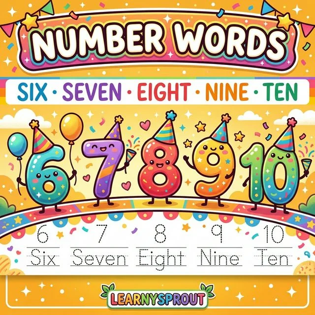 Number Words — Six, Seven, Eight, Nine, Ten