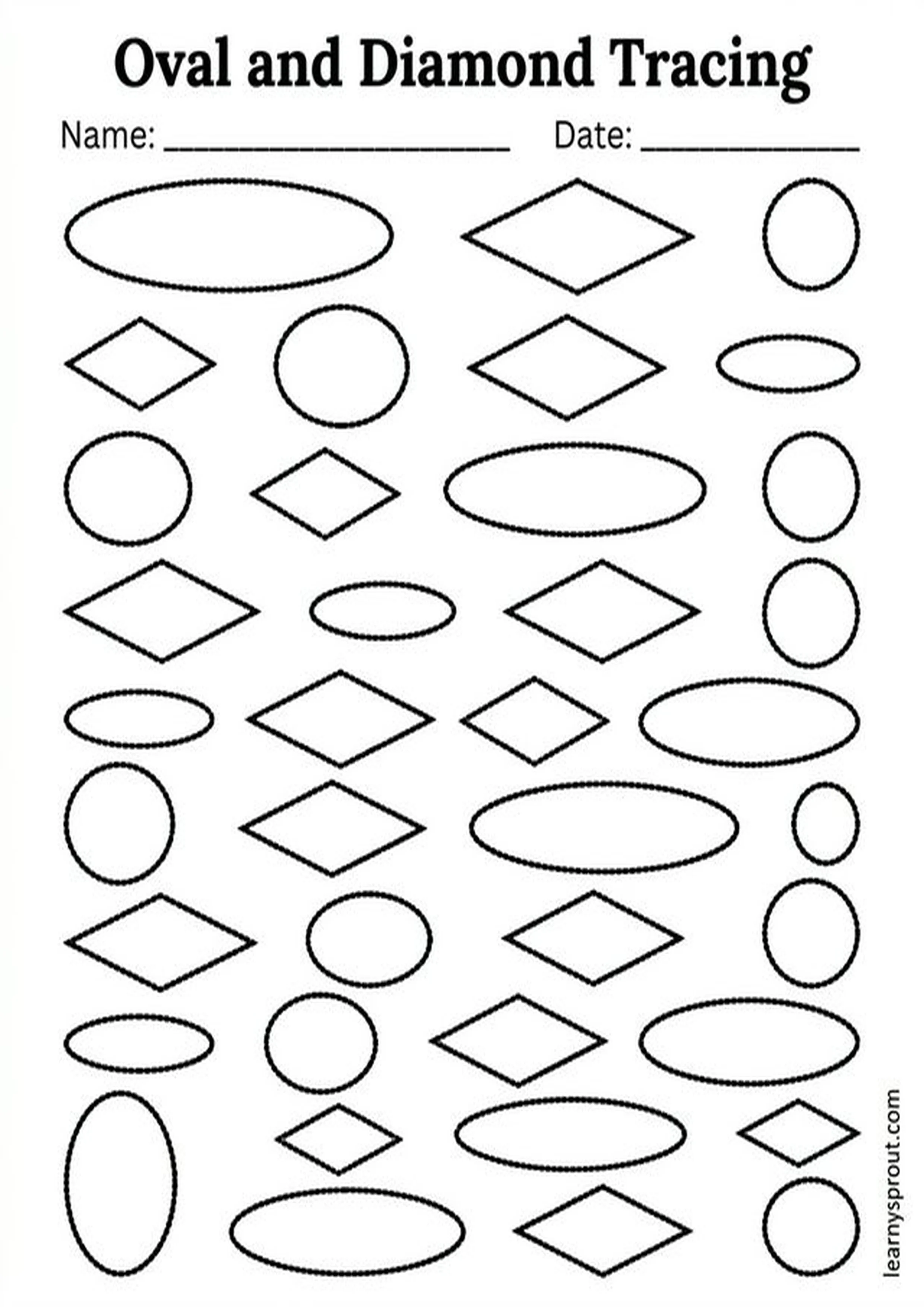 Free printable Oval and Diamond Shape Tracing tracing practice worksheet - LearnySprout