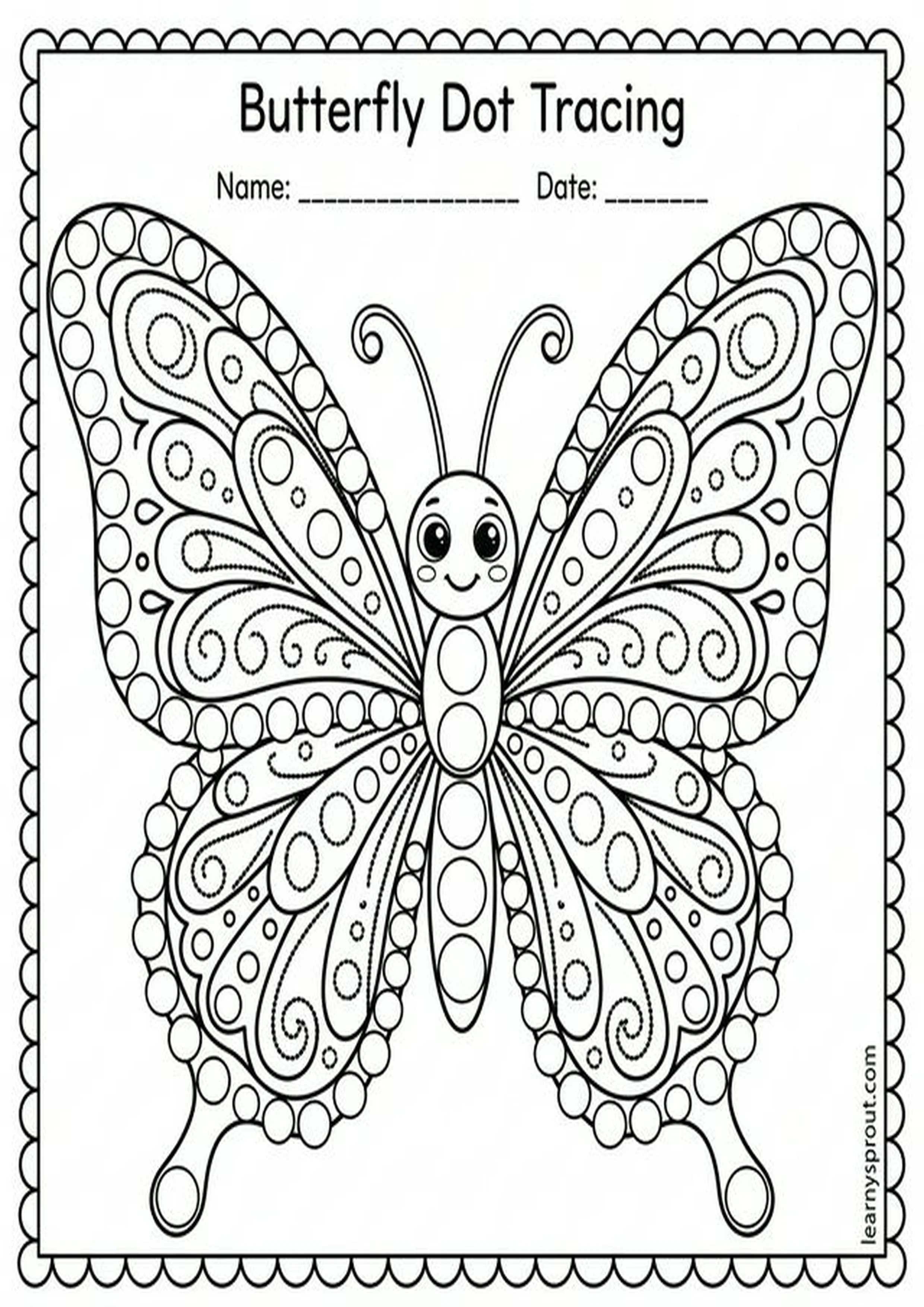Free printable Butterfly Dot Tracing Practice tracing practice worksheet - LearnySprout
