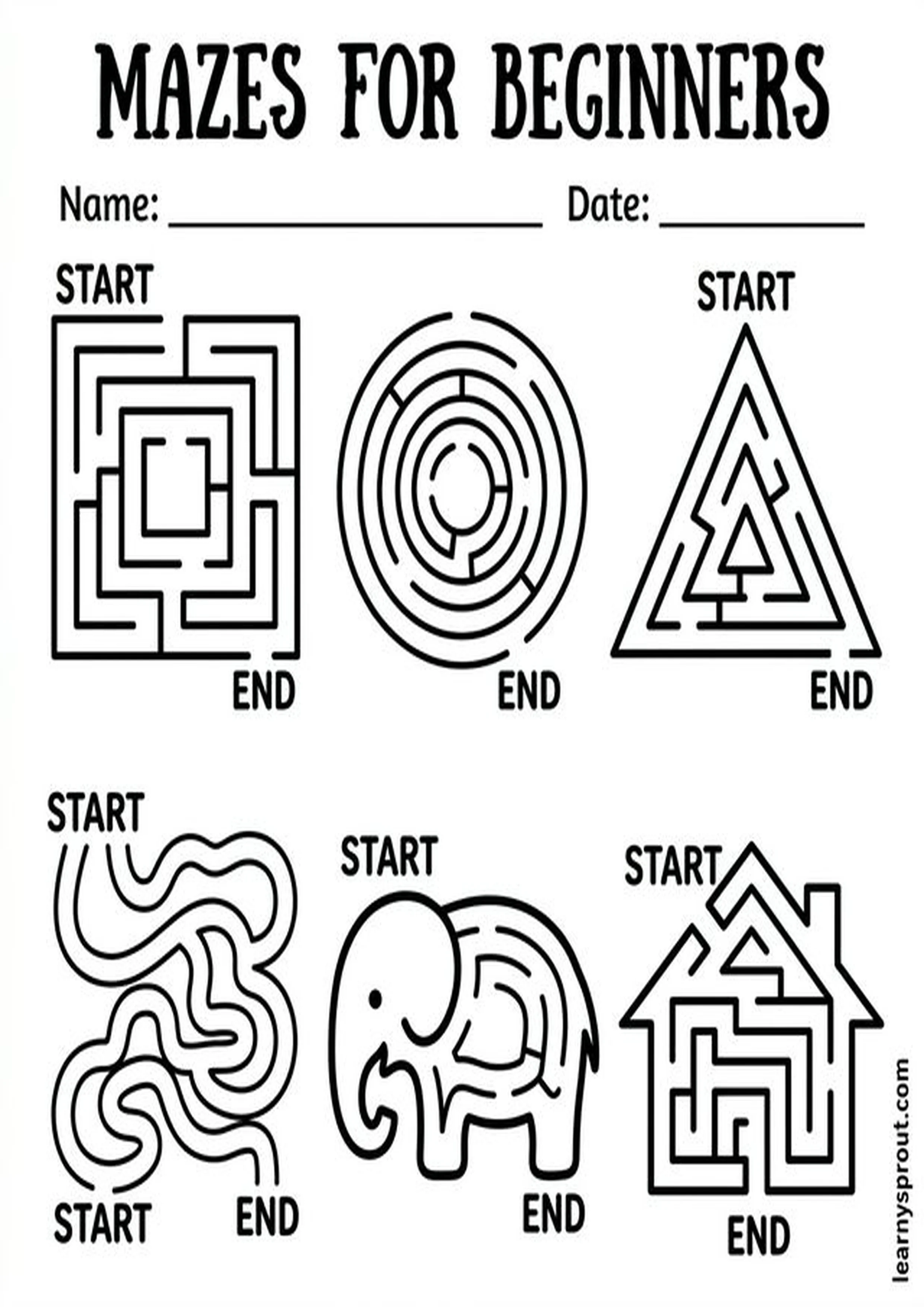 Free printable Pencil Control — Mazes for Beginners tracing practice worksheet - LearnySprout