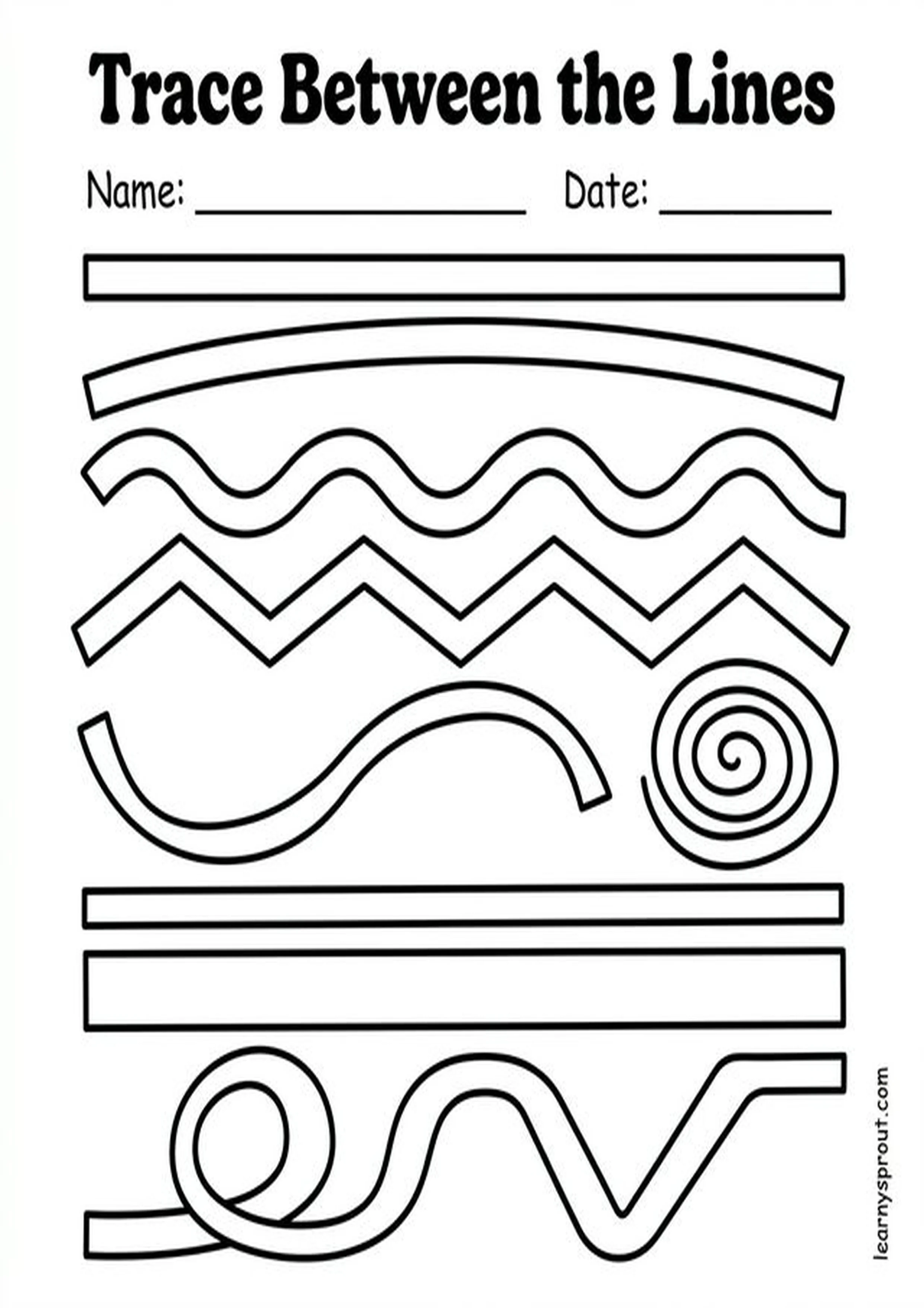 Free printable Pencil Control — Trace Between the Lines tracing practice worksheet - LearnySprout