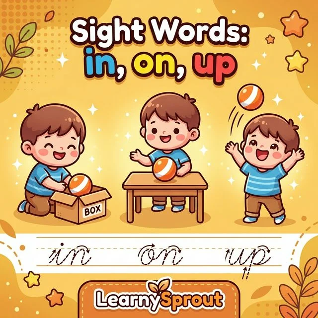 Sight Words: in, on, up Tracing