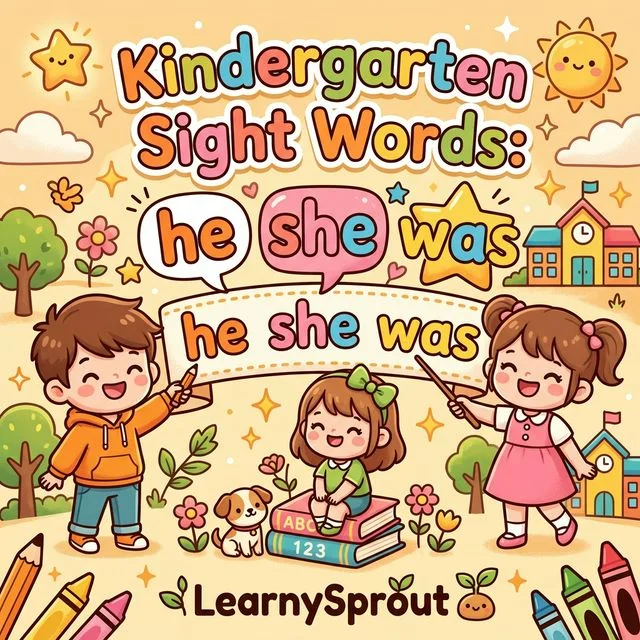 Sight Words Kindergarten Level 1 — he, she, was, are