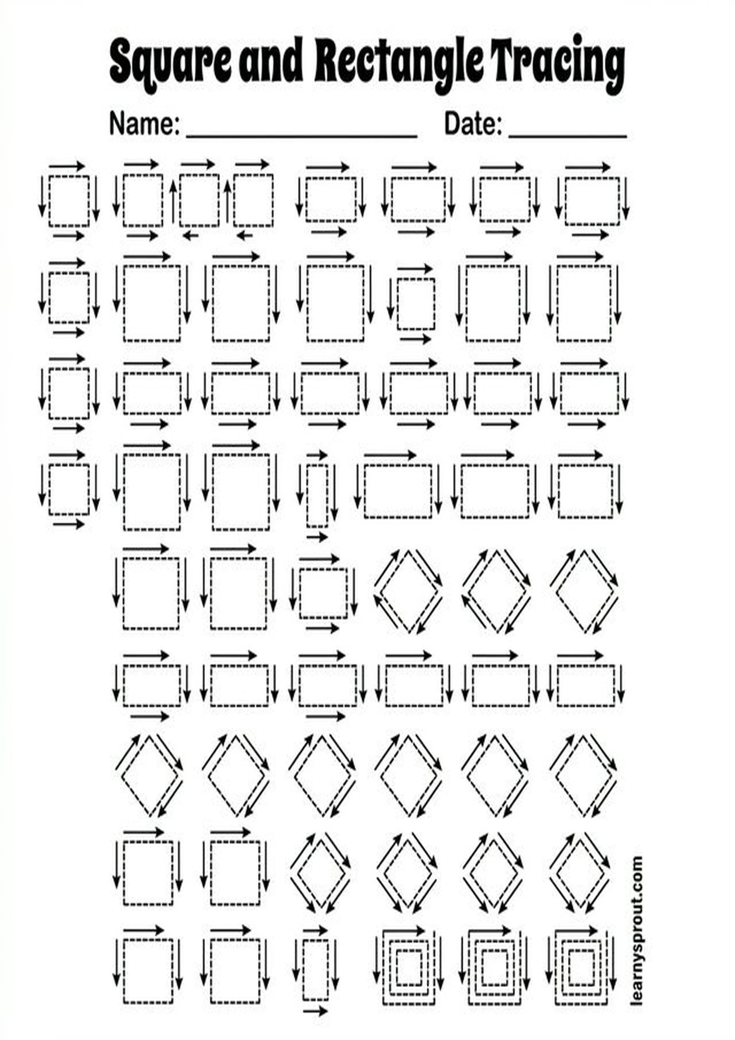 Free printable Square and Rectangle Tracing tracing practice worksheet - LearnySprout