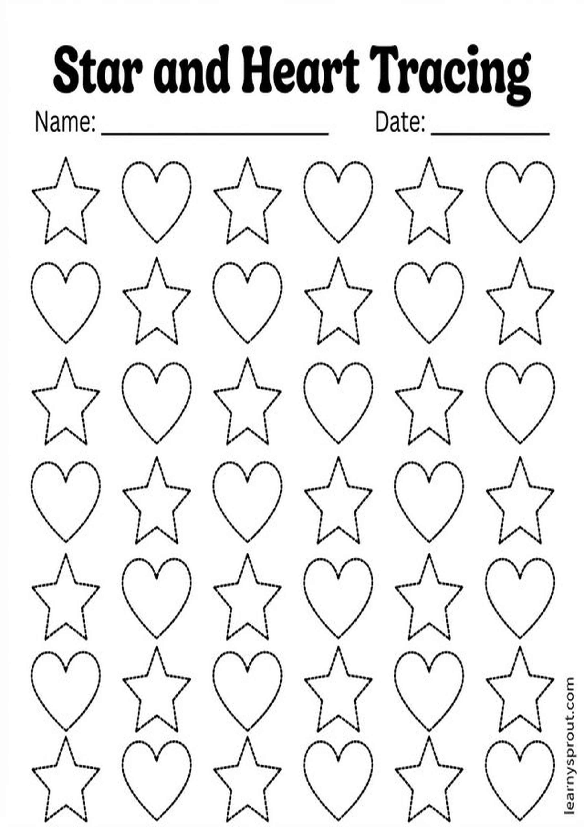 Free printable Star and Heart Shape Tracing tracing practice worksheet - LearnySprout