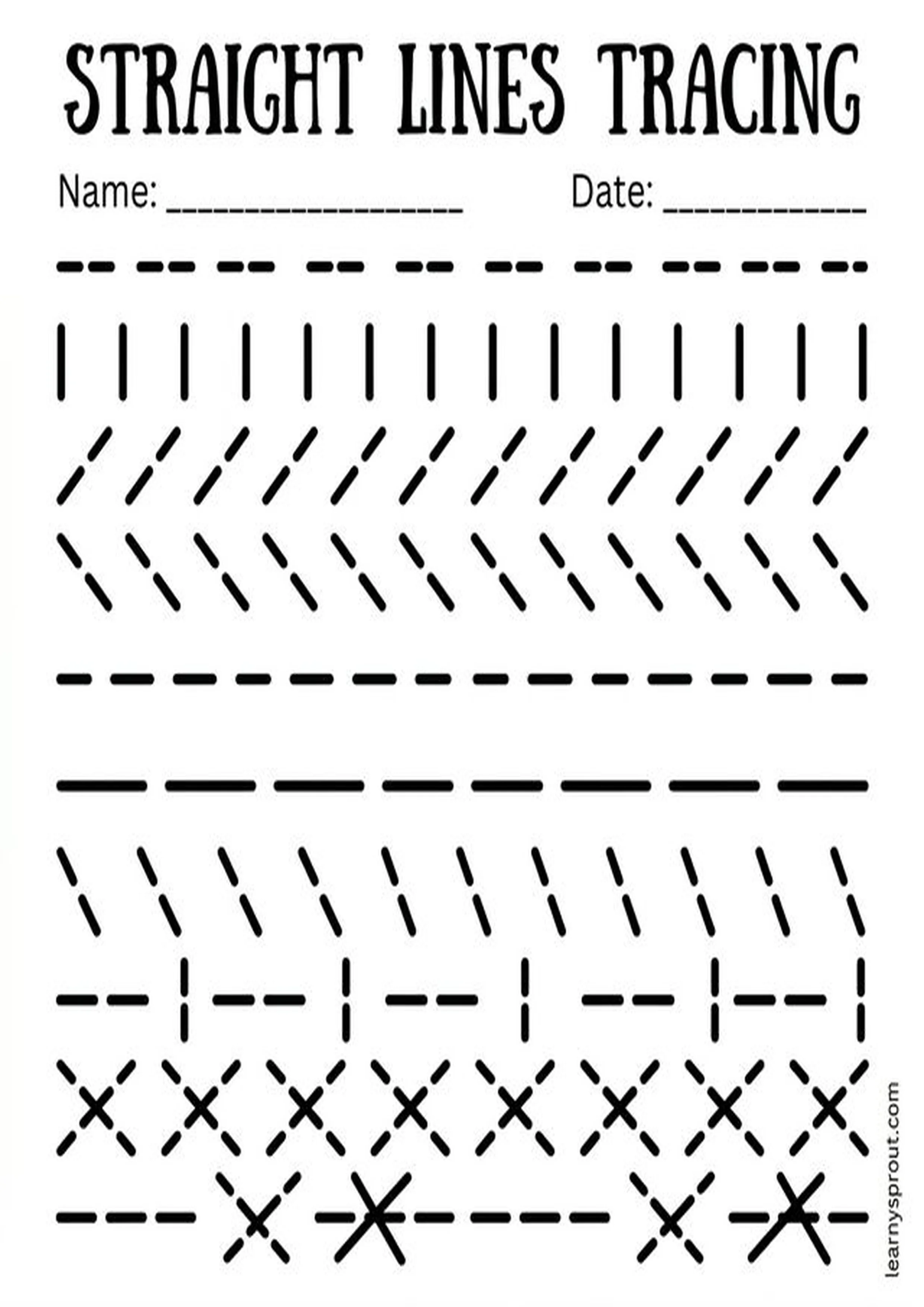 Free printable Straight Lines Tracing — Vertical and Horizontal tracing practice worksheet - LearnySprout