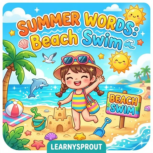 Summer Words Tracing — Beach, Swim, Ice Cream