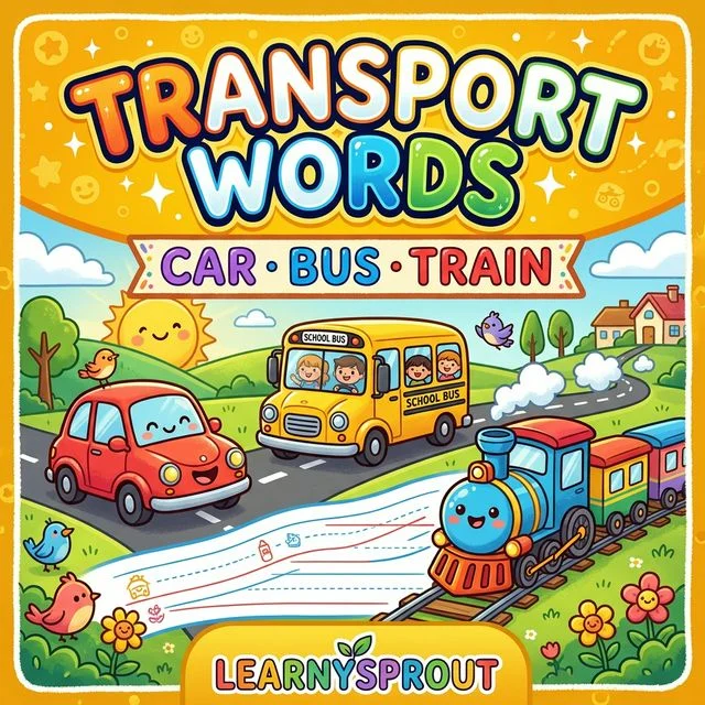 Transport Words Tracing — Car, Bus, Train