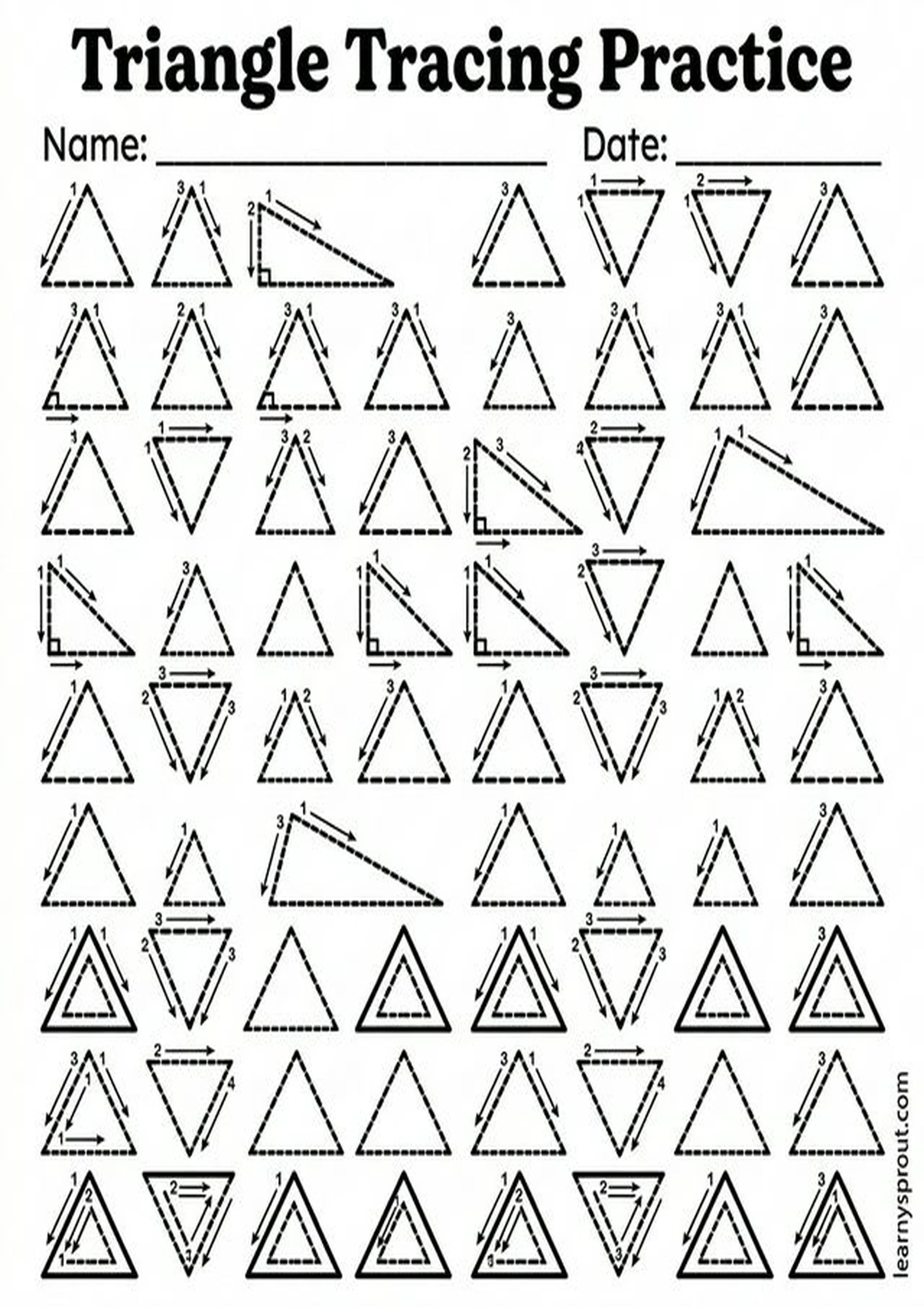 Free printable Triangle Tracing Practice tracing practice worksheet - LearnySprout