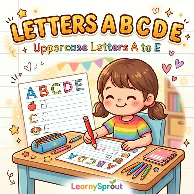 Uppercase Letters A to E Tracing