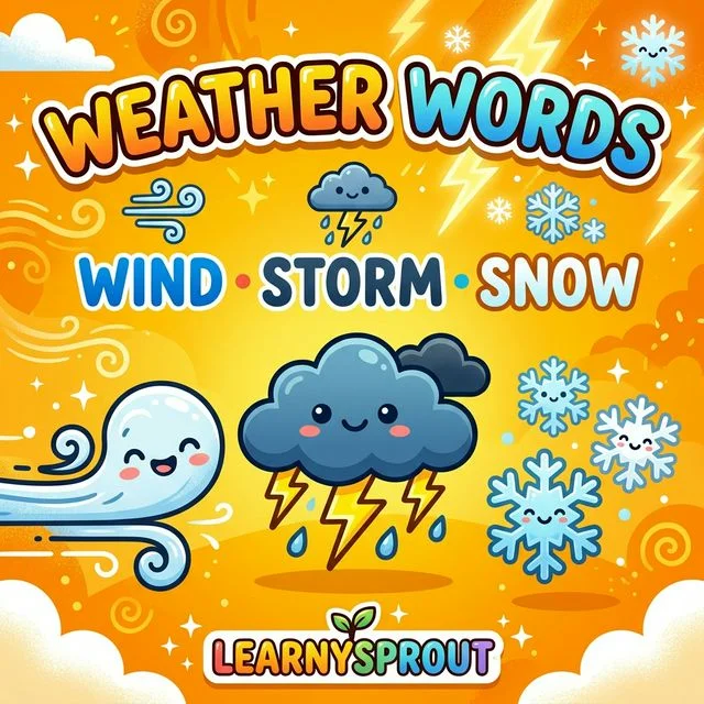 Weather Words Tracing — Wind, Storm, Snow